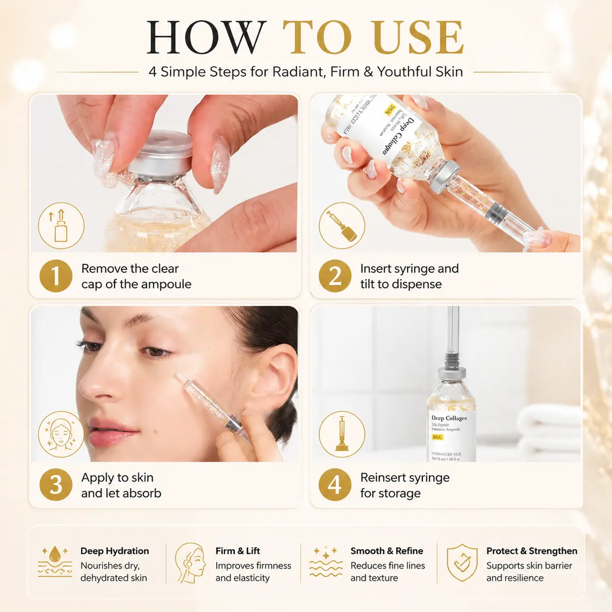 Silk Peptide Collagen Ampoule Serum 55ML | Lightweight Hydrating Face Treatment for Smooth Soft Skin Feel Elasticity Support Texture Care and Healthy Looking Glow Morning Night Skincare Routine Gift Choice Valentines Day Gift for Women