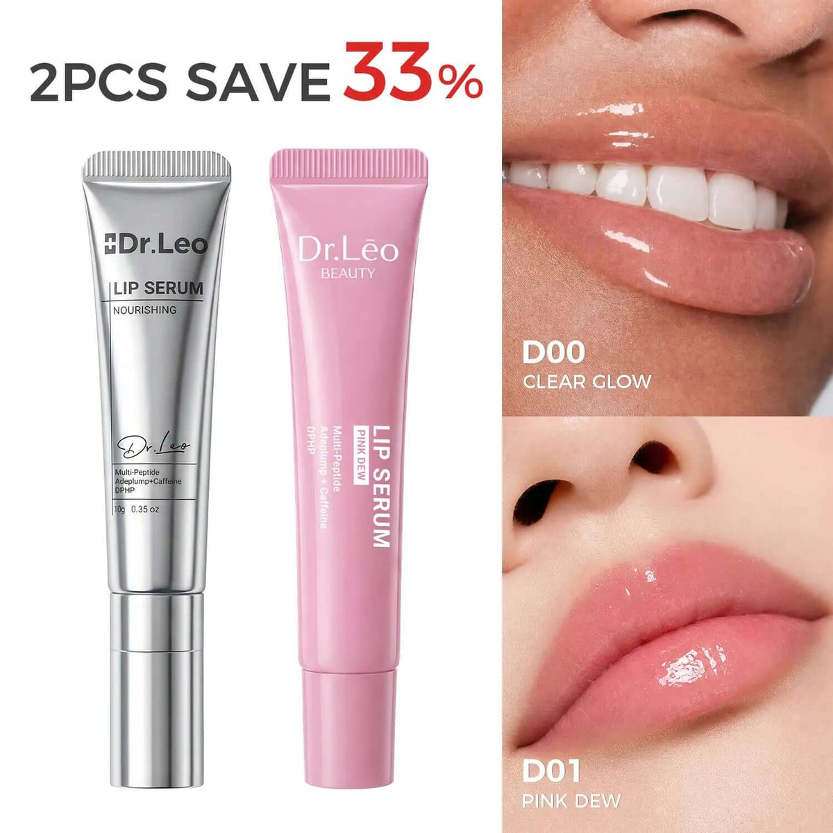 Dr.Leo Tinted Peptide Lip Serum – Brightens Dull-Looking Lips & Smooths Lip Lines, Sheer-To-Buildable Glossy Color + Hydrating Lip Care, Pink Dew / Toast Nude, 15G