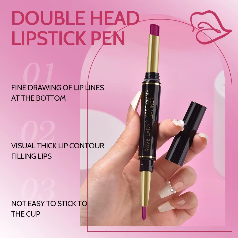 2 in 1 Matte Lipstick Lipliner Pencil 6 Color Christmas Gift Waterproof Lipstick Sexy Red Long Lasting Lipliner Makeup