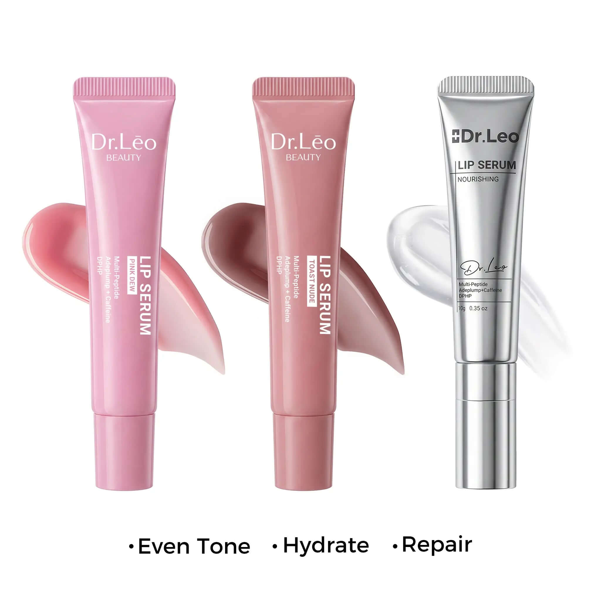 Dr.Leo Tinted Peptide Lip Serum – Brightens Dull-Looking Lips & Smooths Lip Lines, Sheer-To-Buildable Glossy Color + Hydrating Lip Care, Pink Dew / Toast Nude, 15G