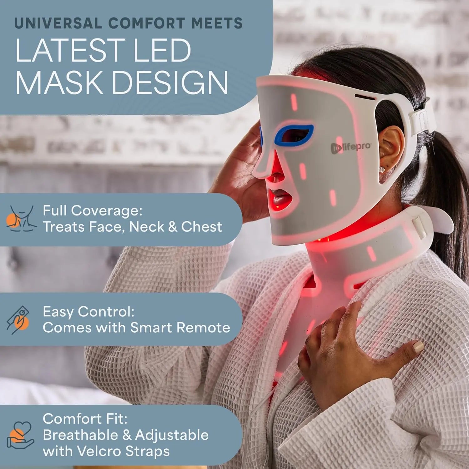 Lifepro Revitaglow Pro Red Light Therapy Mask – HSA/FSA Eligible, Infrared Red Light Therapy for Face & Neck, 234 Triple-Chip Silicon Leds, 5 Modes – Skin Wellness & Comfort
