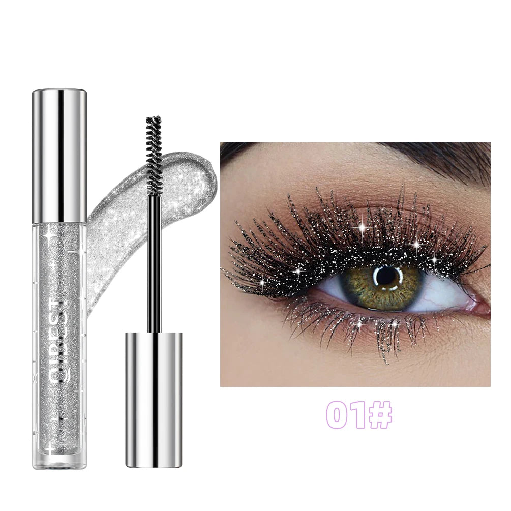 Sliver Gold Purple Glitter Mascara Quick Dry Lasting Waterproof Curling Thick Shiny Eyelash Diamond Mascara 3 Colors