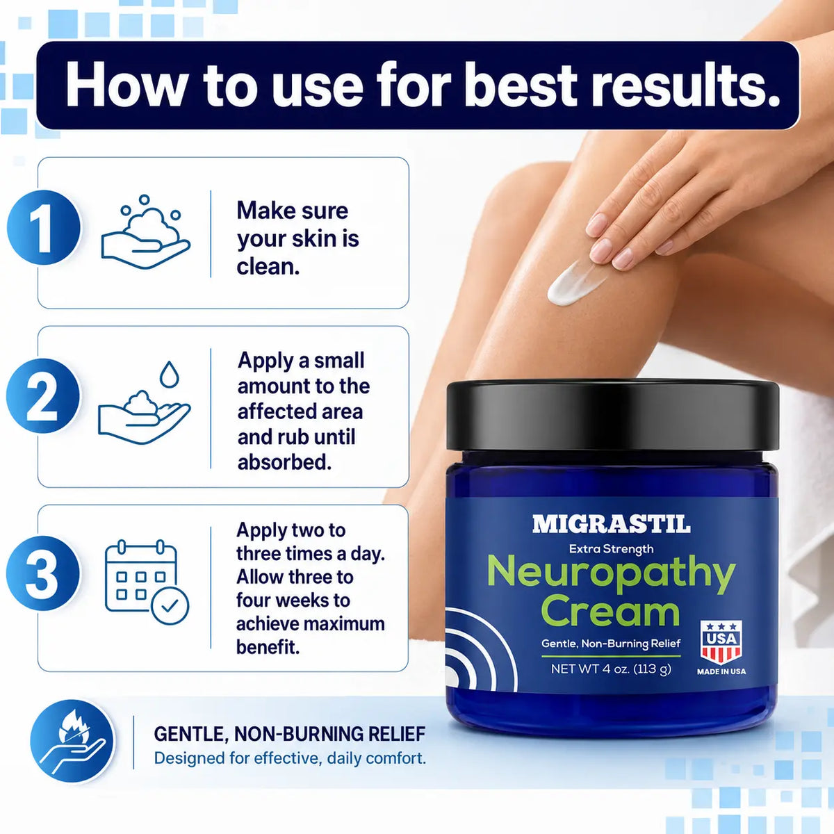 Migrastil Neuropathy Cream - Soothing Cream 3-Pack for Feet, Legs, Hands, Etc. Aloe Shea Butter Gentle Clove Moisturizing Body Care Daily. HSA/FSA Eligible