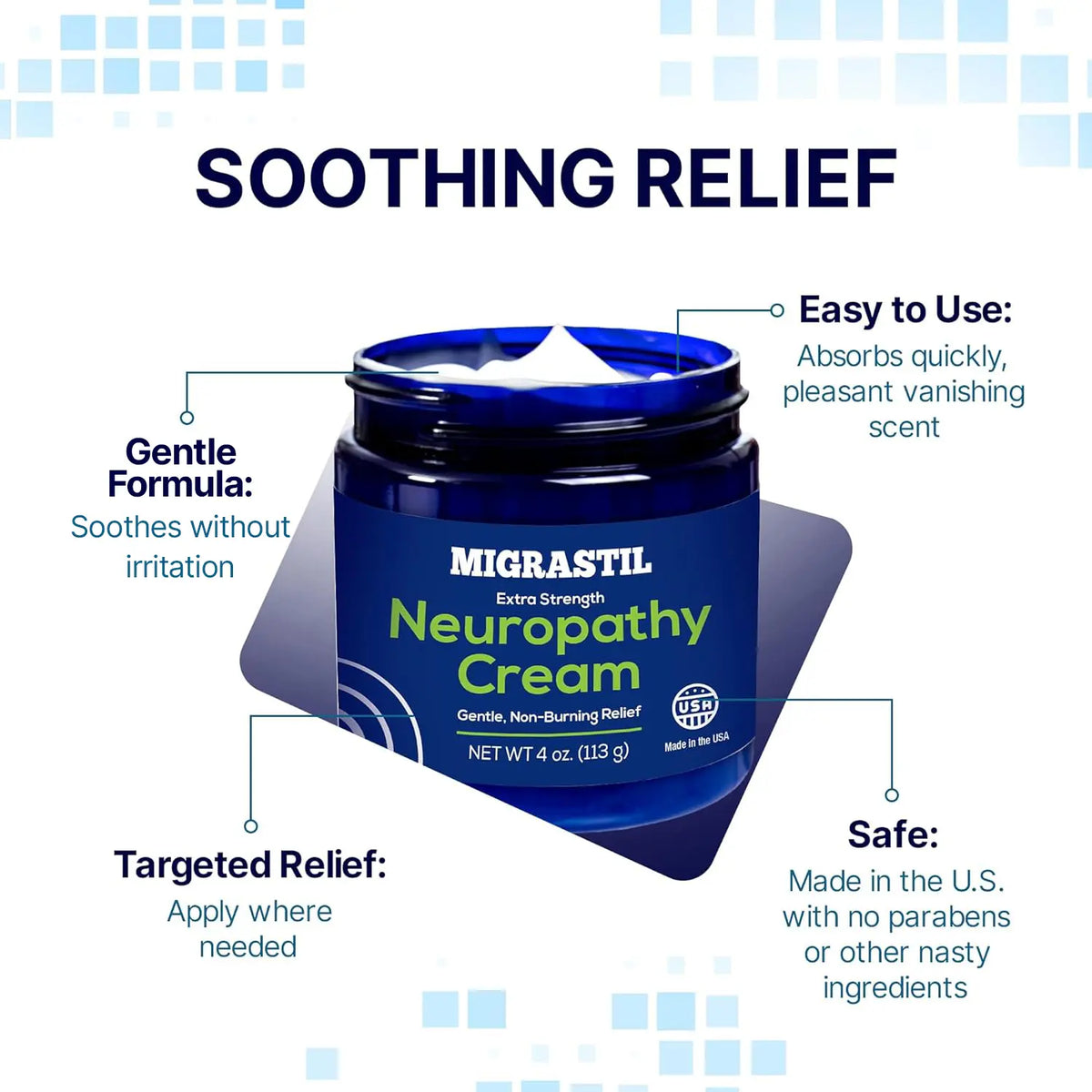 Migrastil Neuropathy Cream - Soothing Cream 3-Pack for Feet, Legs, Hands, Etc. Aloe Shea Butter Gentle Clove Moisturizing Body Care Daily. HSA/FSA Eligible