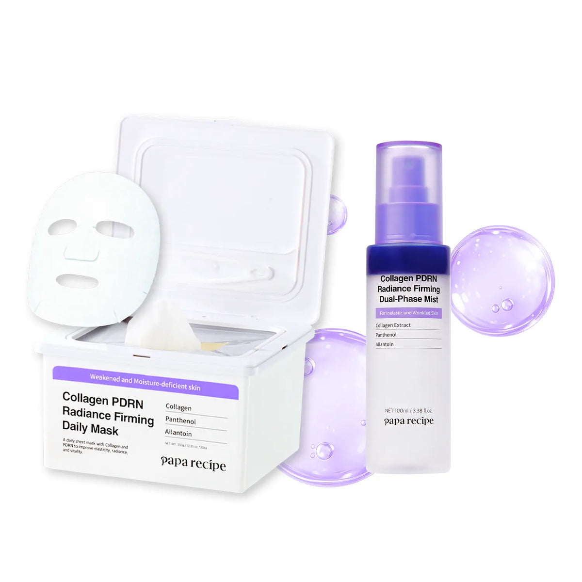 Papa Recipe Collagen PDRN Firming Duo Set – Dual-Phase Mist & Daily Sheet Mask Bundle, Boost Elasticity & Plump Look, Instant Glow, Deep Hydration, Lightweight Korean Skincare