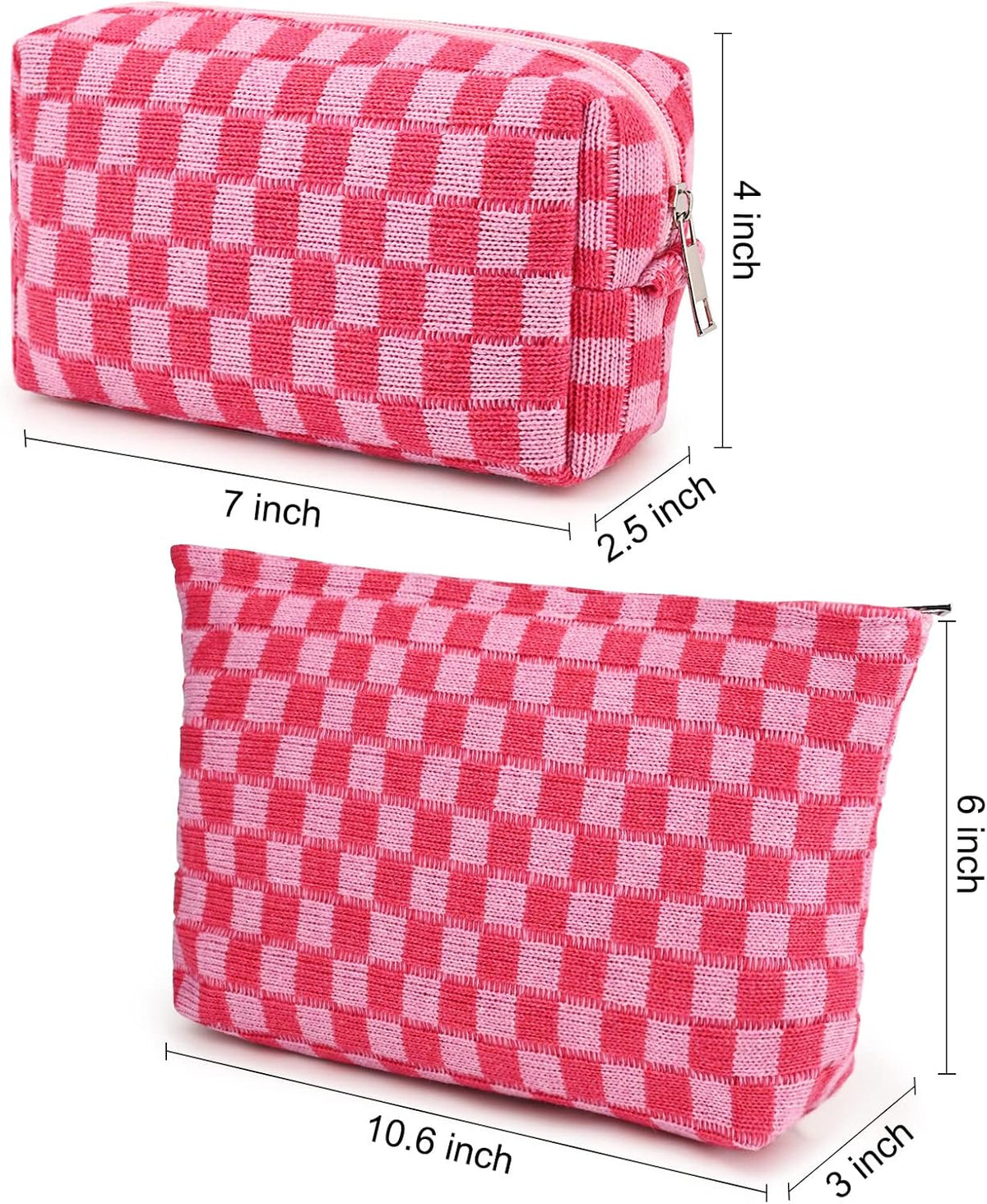 2 Pieces Makeup Bag Large Checkered Cosmetic Bag Pink Capacity Canvas Travel Toiletry Bag Organizer Cute Makeup Brushes Aesthetic Accessories Storage Bag for Women