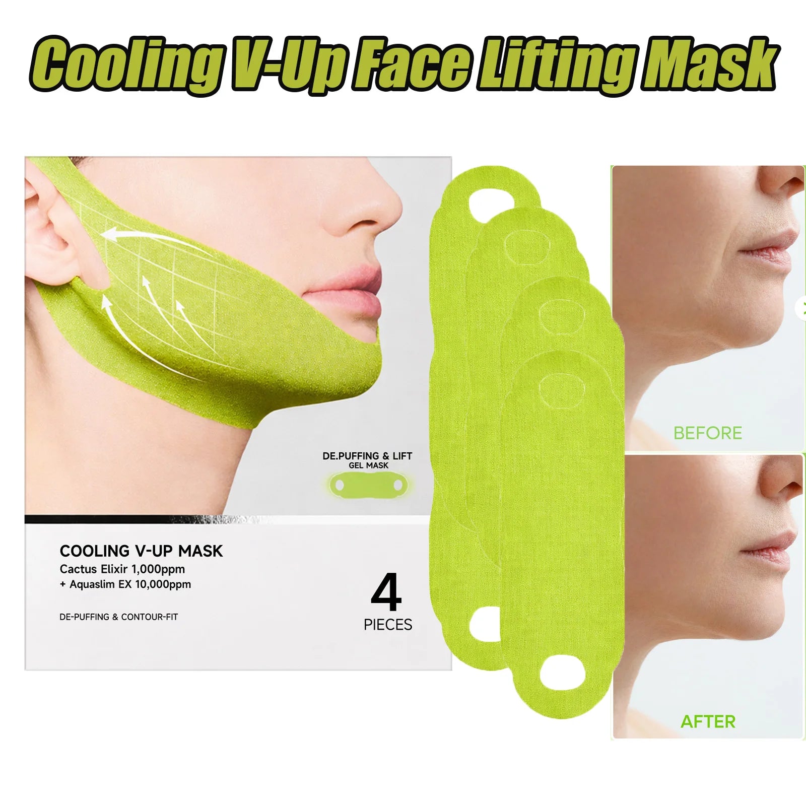 Cooling V-Up Face Lifting Mask Reduce Puffiness & Pore Tightening Contouring Firming Chin Neck V-Shape Facial Patch