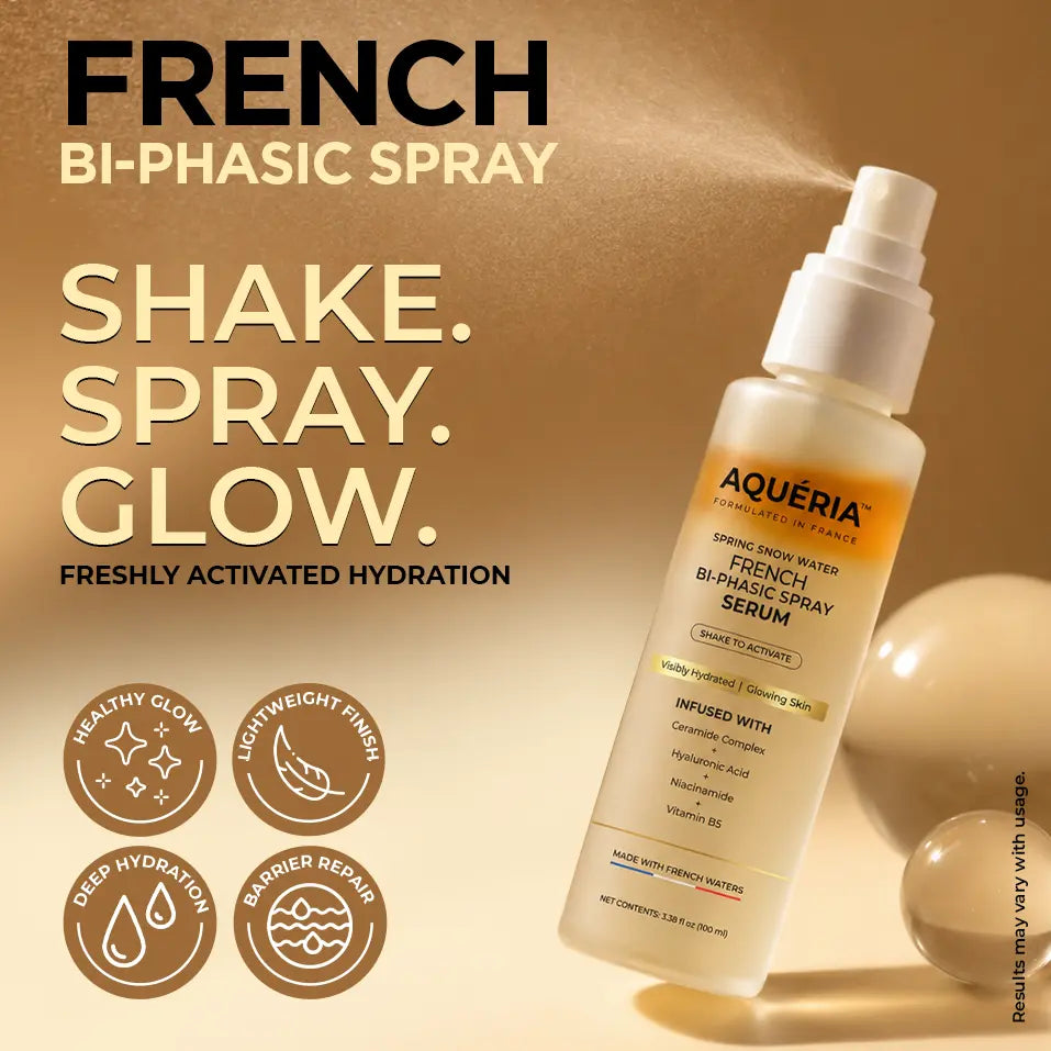 Aqueria French Spray Serum | Hydrated, Glowing Skin Mist with Hyaluronic Acid, Niacinamide, Vitamin B5 & Ceramides | Barrier Repair + Makeup-Friendly Glass Skin for Hydrated, Brighter, Glowing Skin, with French Waters & French Actives