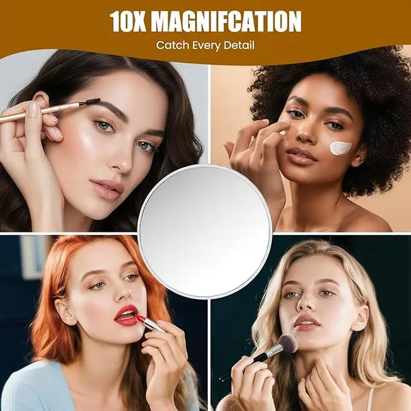 LED Lighted Vanity Makeup Mirror (White) - 16×12.4In Rectangle Frame, 10X Magnification, Smart Touch 3-Color Light Swap, Adjustable Dimmable, 360° Rotation, Gifts for Girlfriend, for Bath/Bedroom Makeup Desk