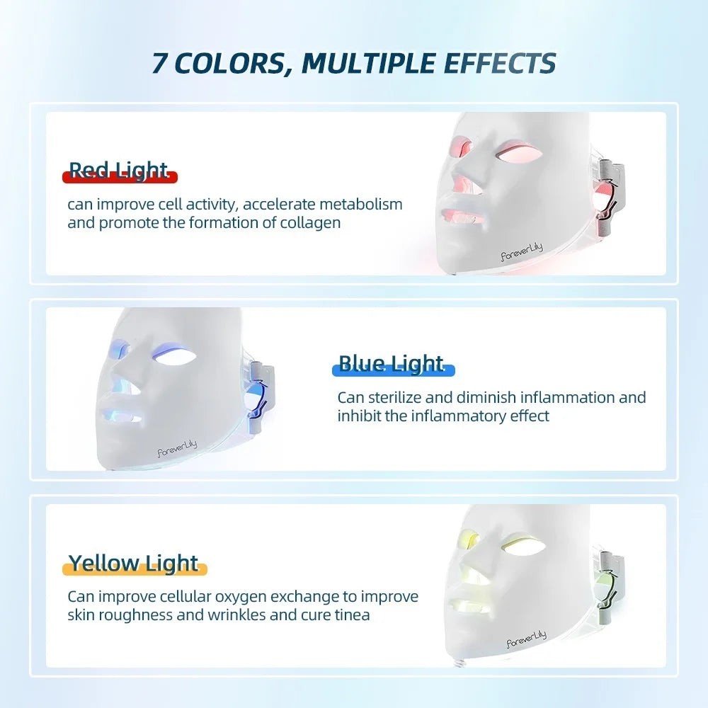 Minimalism 7 Colors LED Facial Mask Photon Therapy Anti-Acne Wrinkle Removal Skin Rejuvenation Face Skin Care Tools