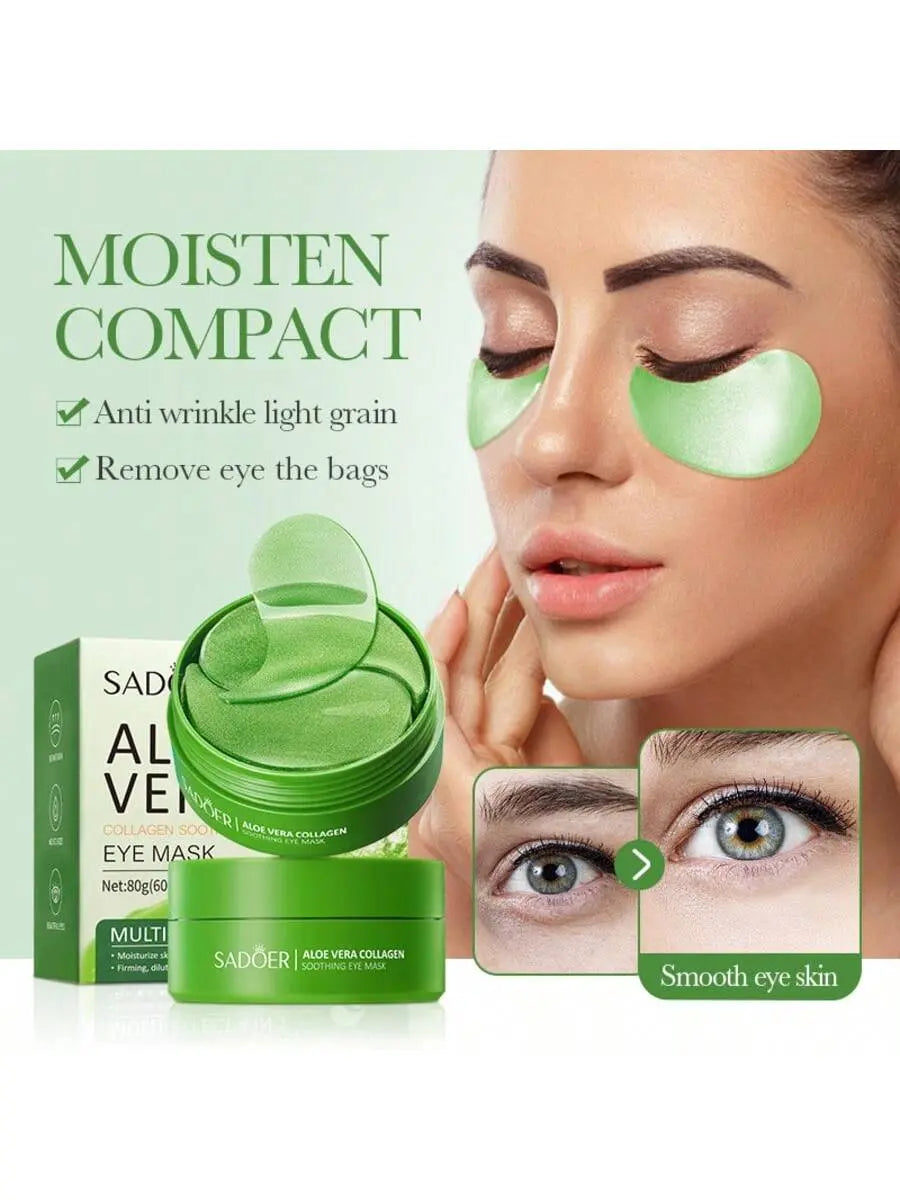 SADOER Aloe Vera under Eye Mask Pads Pack - 60 Gel Patches, Daily under Eye Moisturizer, Soothing Formula to Hydrate &amp; Boost Skin Health, under Eyes