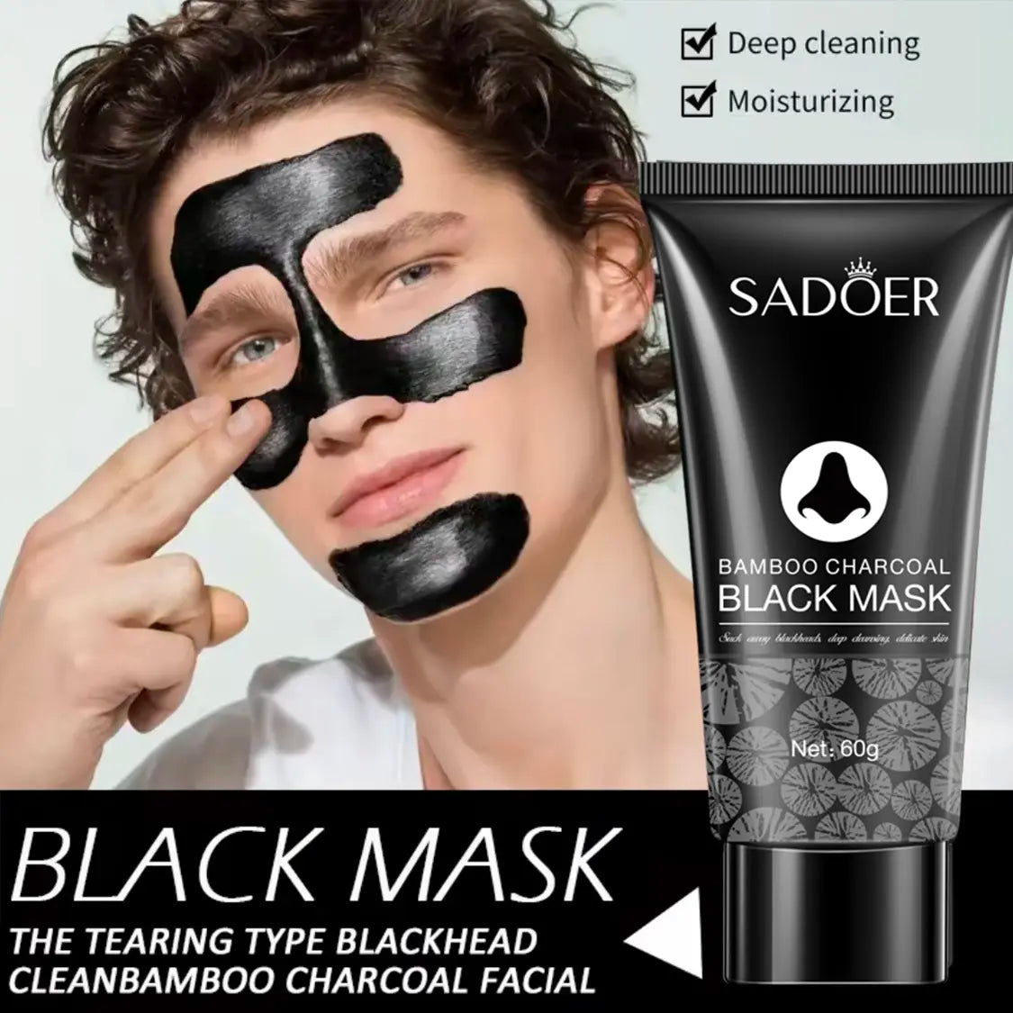 Blackhead Removal Peeling Mask Bamboo Charcoal Deep Pore Cleansing for Face &amp; Nose 60Ml Gentle Exfoliation Flawless Clear Comfort Facial Daily Skin Repair