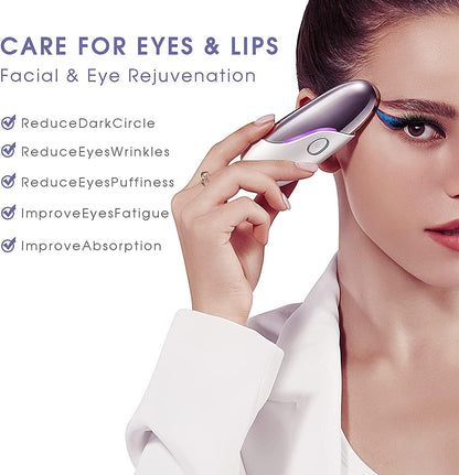 Eye Massager with Heat and Vibration, Anti-Aging Mini Eyes Facial Massager Tool, for Dark Circles Eye Bags Puffiness, Eye Lip Wrinkle Remover Promote Essence Absorption, Gifts for Women &amp; Men…