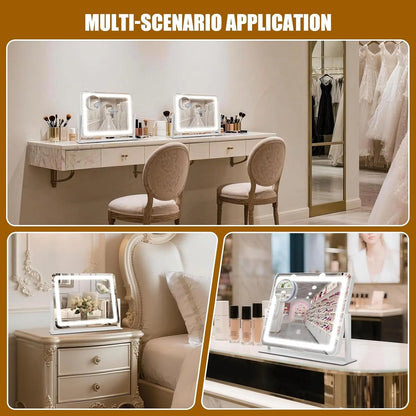 LED Lighted Vanity Makeup Mirror (White) - 16×12.4In Rectangle Frame, 10X Magnification, Smart Touch 3-Color Light Swap, Adjustable Dimmable, 360° Rotation, Gifts for Girlfriend, for Bath/Bedroom Makeup Desk