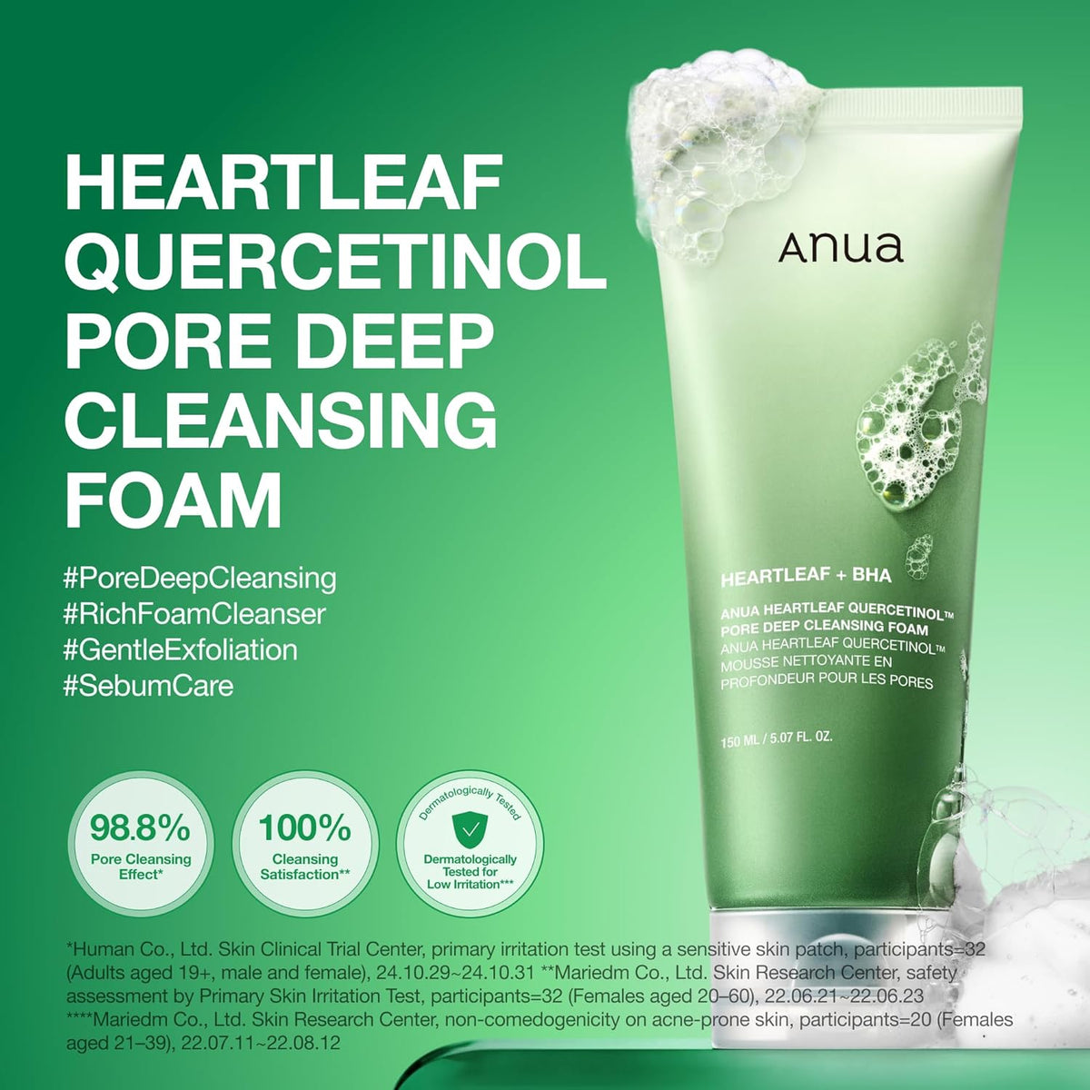 Heartleaf Quercetinol Pore Deep Cleansing Foam, Face Wash for Pore Refining Cleanser, Hydrating Daily Facial Cleanser for Double Cleansing, Gentle Foaming with BHA, Korean Skincare, 5.07 Fl.Oz