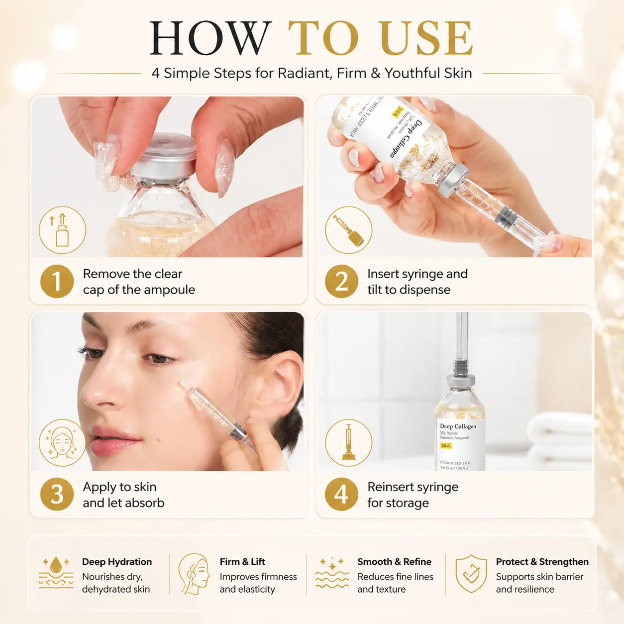Silk Peptide Collagen Ampoule Serum 55ML | Lightweight Hydrating Face Treatment for Smooth Soft Skin Feel Elasticity Support Texture Care and Healthy Looking Glow Morning Night Skincare Routine Gift Choice Valentines Day Gift for Women