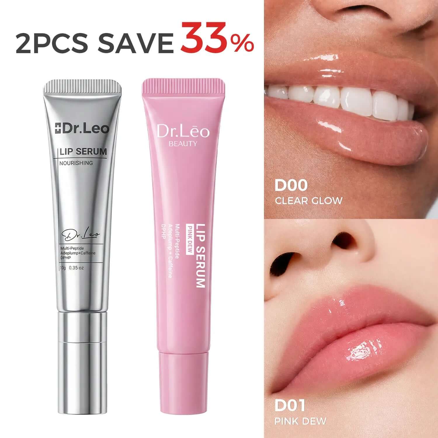 Dr.Leo Tinted Peptide Lip Serum – Brightens Dull-Looking Lips &amp; Smooths Lip Lines, Sheer-To-Buildable Glossy Color + Hydrating Lip Care, Pink Dew / Toast Nude, 15G 