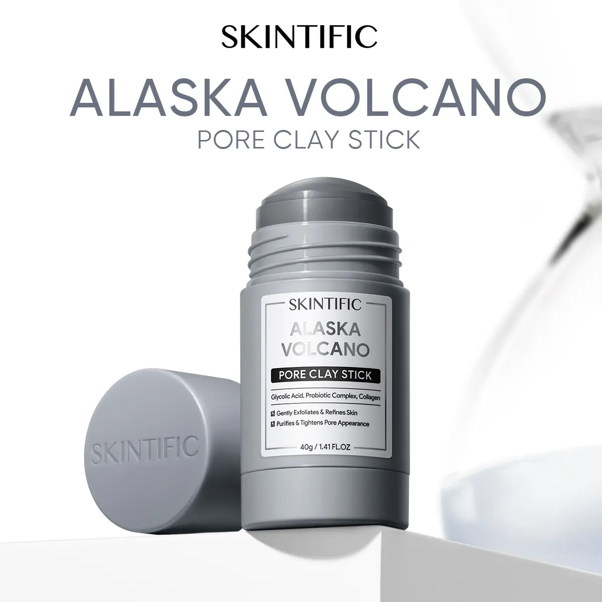 SKINTIFIC Mugwort &amp; Volcano Clay Stick Twin Combo - Glycolic Acid &amp; Salicylic Acid Exfoliating Duo - Gentle Non-Drying Clay Mask Sticks
