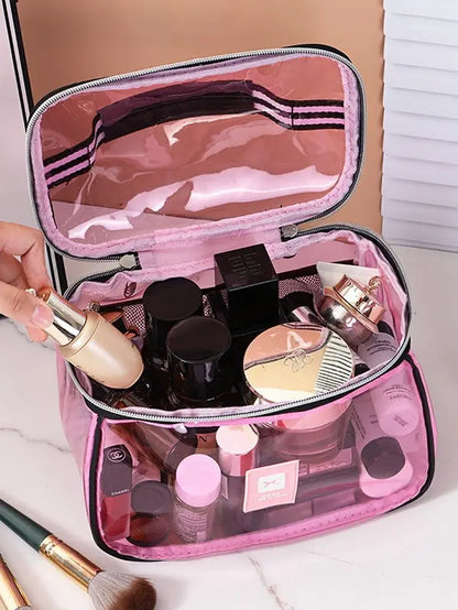 Luxury Retro Travel Organizer Bag - Waterproof Transparent Large-Capacity Home Storage Bag for Toiletries &amp; Cosmetics