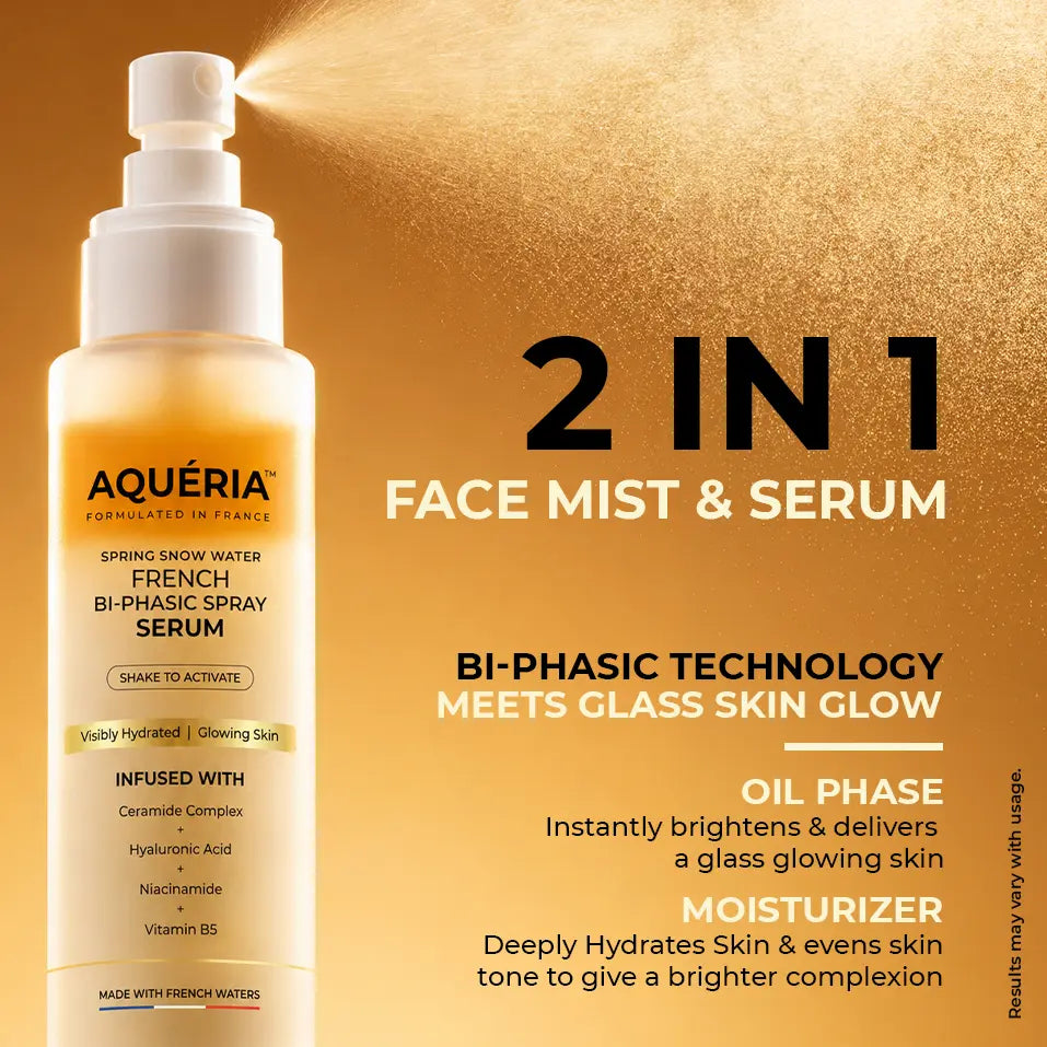 Aqueria French Spray Serum | Hydrated, Glowing Skin Mist with Hyaluronic Acid, Niacinamide, Vitamin B5 &amp; Ceramides | Barrier Repair + Makeup-Friendly Glass Skin for Hydrated, Brighter, Glowing Skin, with French Waters &amp; French Actives