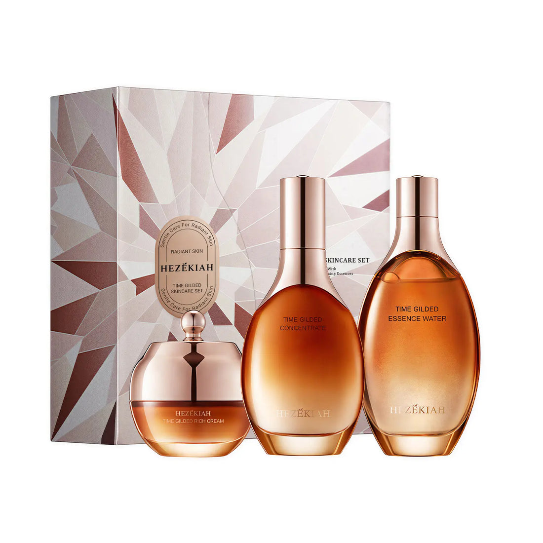 HEZEKIAH Time Gilded Radiance 3-Step Anti-Aging Firming Skincare Set - Moisturizer-Infused, Deeply Hydrates, Smooths Fine Lines, Boosts Skin Elasticity, Hydrate, Firming Set, for Women, Beauty Gift Sets