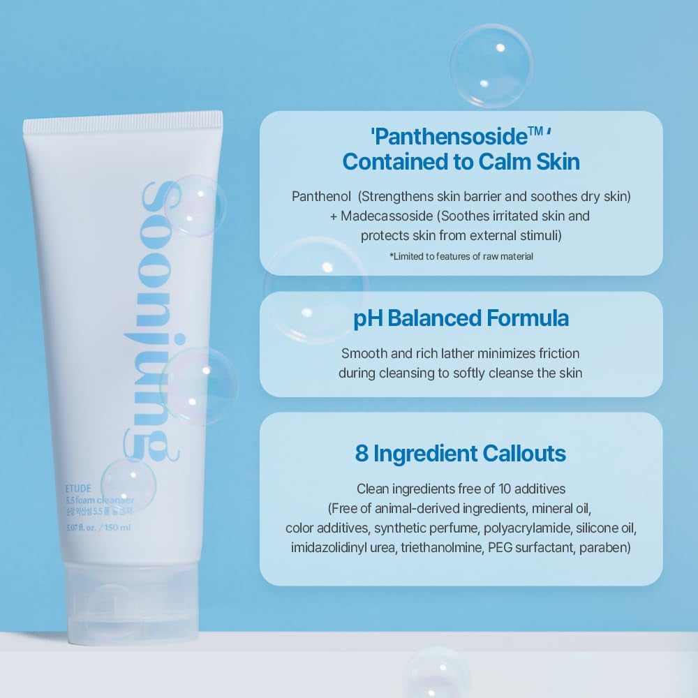 Soonjung 5.5 Foam Cleanser | Soft Bubble Hydrating Vegan Facial Cleanser for Sensitive Skin | Fragrance-Free Low-Ph Korean Cleansing Wash | K-Beauty | Vegan 5.1 Fl. Oz. (150Ml)