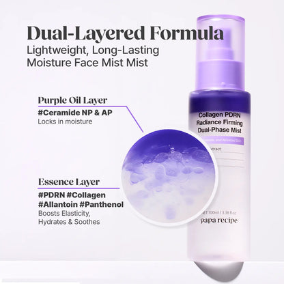 Papa Recipe Collagen PDRN Firming Duo Set – Dual-Phase Mist &amp; Daily Sheet Mask Bundle, Boost Elasticity &amp; Plump Look, Instant Glow, Deep Hydration, Lightweight Korean Skincare