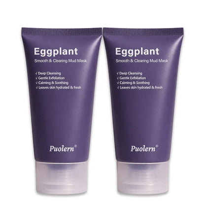 [ Puolern ] Smooth &amp; Clearing Eggplant Clay Mask, Deep Cleansing Face Care with Kaolin, Centella &amp; Hyaluronic Acid, 80 G