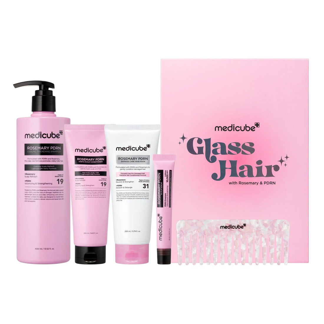 [LIMITED EDITION] Rosemary PDRN Hair Care Set | ALL-IN-ONE 4-Step Routine for Glass Hair | Shampoo, Conditioner, Hair Mask, Scalp Serum + FREE Brush | Care for Damaged, Frizzy Hair, Split Ends, Flaky &amp; Weakened Scalp | Korean Hair Care