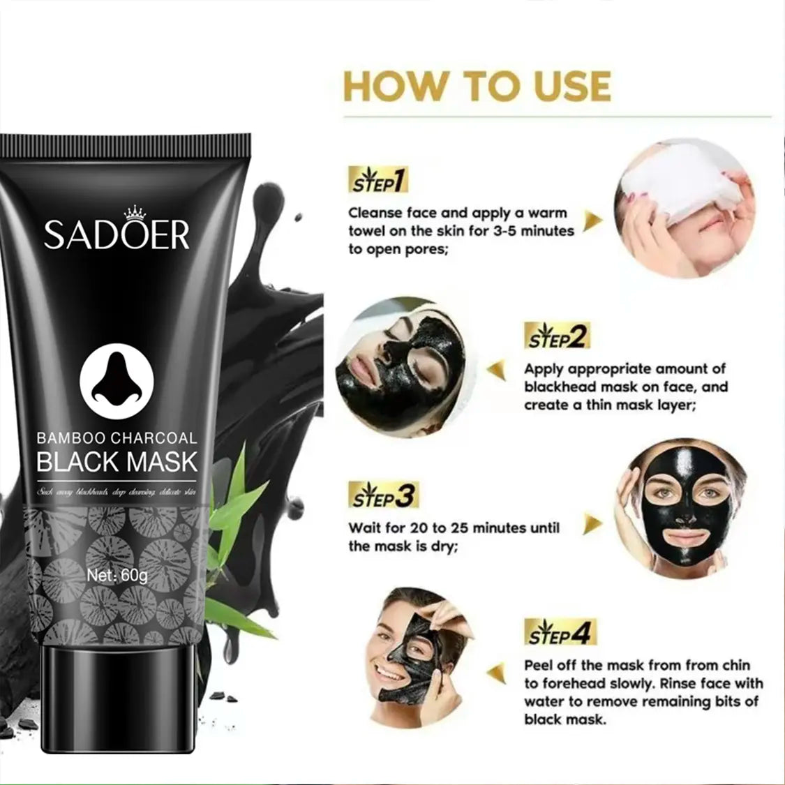 Blackhead Removal Peeling Mask Bamboo Charcoal Deep Pore Cleansing for Face &amp; Nose 60Ml Gentle Exfoliation Flawless Clear Comfort Facial Daily Skin Repair
