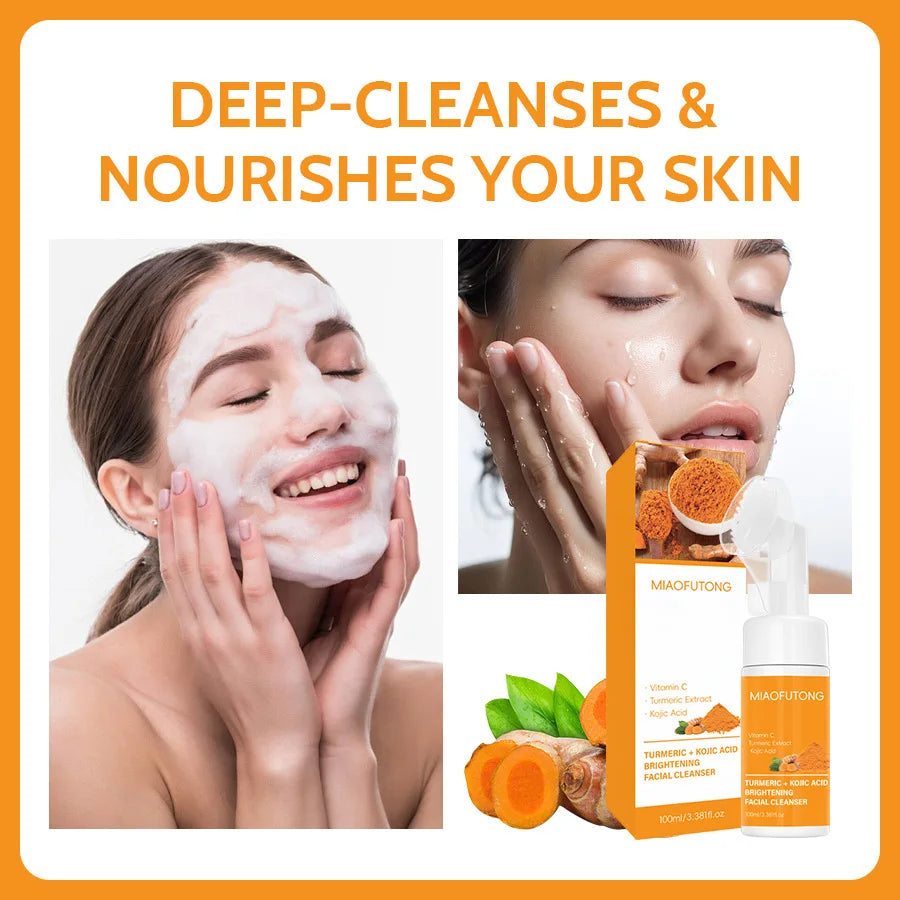 Turmeric Cleanser &amp; Soap Sets Deeply Cleansing Kojic Acid Blackhead Remover Skin Cleansing Oil Control Fade Acne Marks Brighten