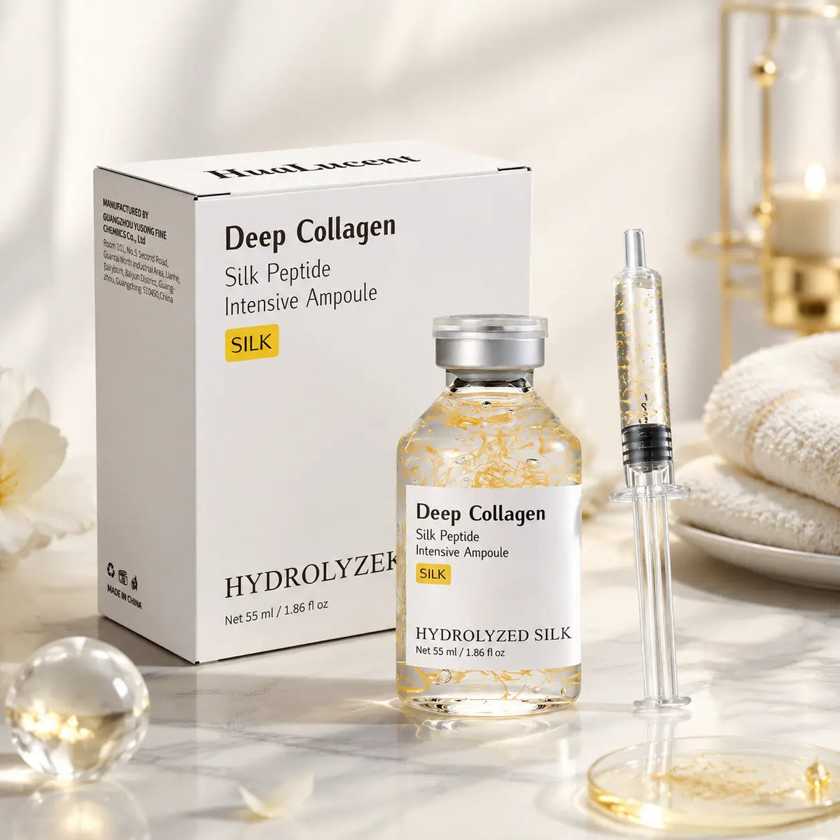 Silk Peptide Collagen Ampoule Serum 55ML | Lightweight Hydrating Face Treatment for Smooth Soft Skin Feel Elasticity Support Texture Care and Healthy Looking Glow Morning Night Skincare Routine Gift Choice Valentines Day Gift for Women