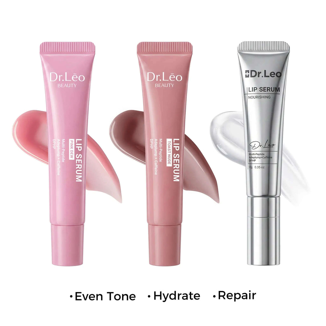 Dr.Leo Tinted Peptide Lip Serum – Brightens Dull-Looking Lips &amp; Smooths Lip Lines, Sheer-To-Buildable Glossy Color + Hydrating Lip Care, Pink Dew / Toast Nude, 15G 