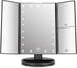Tri-Fold Lighted Vanity Makeup Mirror with 21 LED Lights, Touch Screen and 3X/2X/1X Magnification Mirror, Two Power Supply Mode Tabletop Makeup Mirror,Travel Cosmetic Mirror