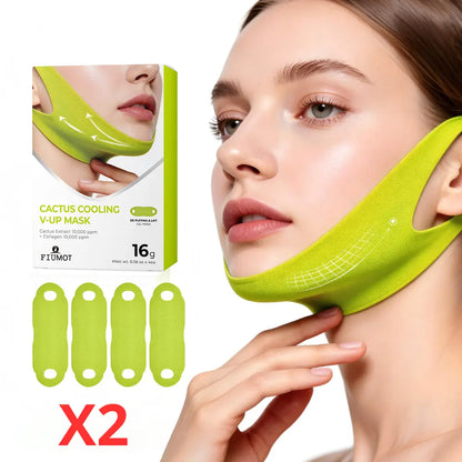 Cactus Cooling V Lift Face Mask Firming Jawline Mask Lightweight Hydration Sheet Mask for Skin Tightening Smoothing Puffiness Care and Visible Face Contour Improvement Morning Night Skincare Routine Gift Choice 4PCS