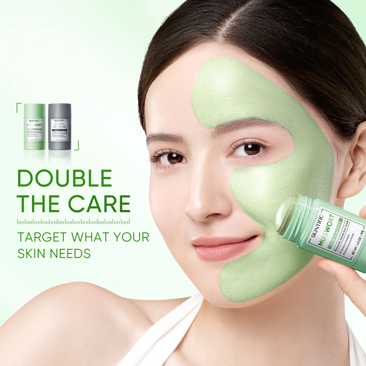 SKINTIFIC Mugwort &amp; Volcano Clay Stick Twin Combo - Glycolic Acid &amp; Salicylic Acid Exfoliating Duo - Gentle Non-Drying Clay Mask Sticks
