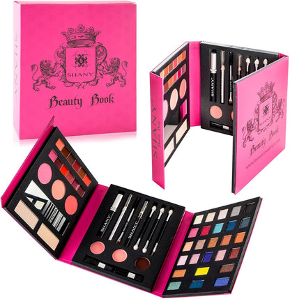 Beauty Book Makeup Kit All in One Travel Makeup Set - 35 Colors Eye Shadow, Eye Brow Makeup, Makeup Blushes, Powder Palette,10 Lip Colors, Eyeliner Pens &amp; Makeup Mirror - Holiday Makeup Gift