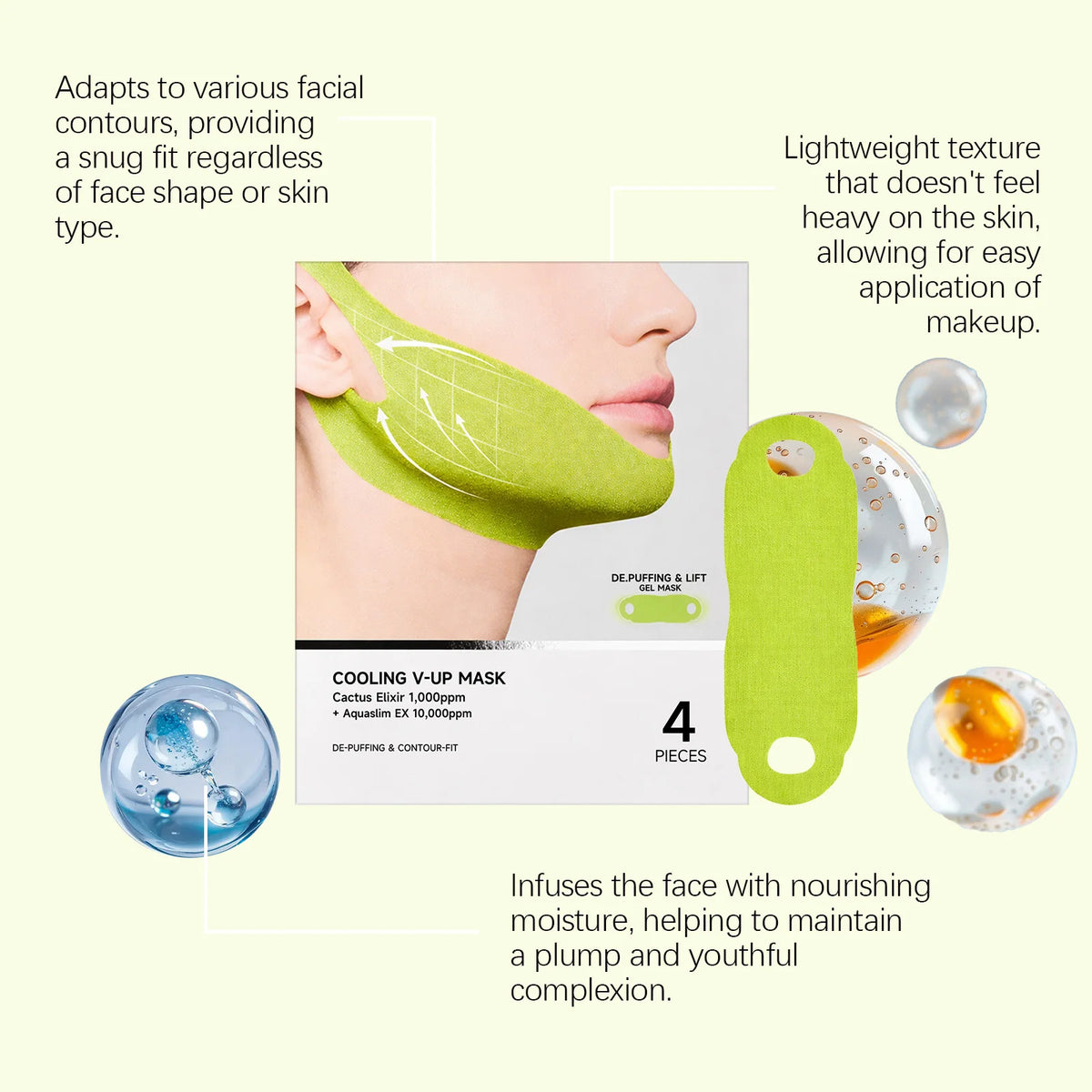 Cooling V-Up Face Lifting Mask Reduce Puffiness &amp; Pore Tightening Contouring Firming Chin Neck V-Shape Facial Patch
