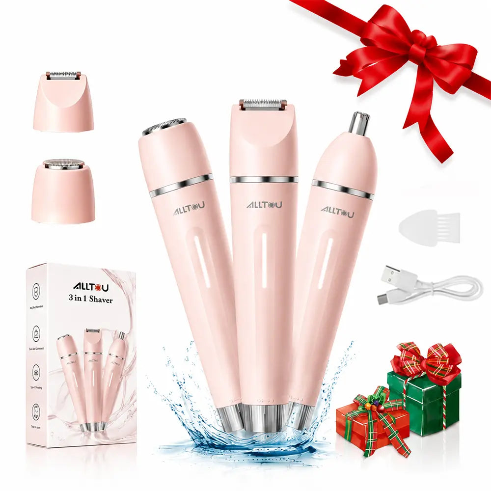 Alltou 3-In-1 Bikini Trimmer for Women, Electric Shaver &amp; Body Hair Remover, Rechargeable Hair Removal Tool with Replaceable Heads for Pubic Hair, Bikini Area, Face, Underarms and Legs,Dorm Essentials Tiktokshopbacktoschool