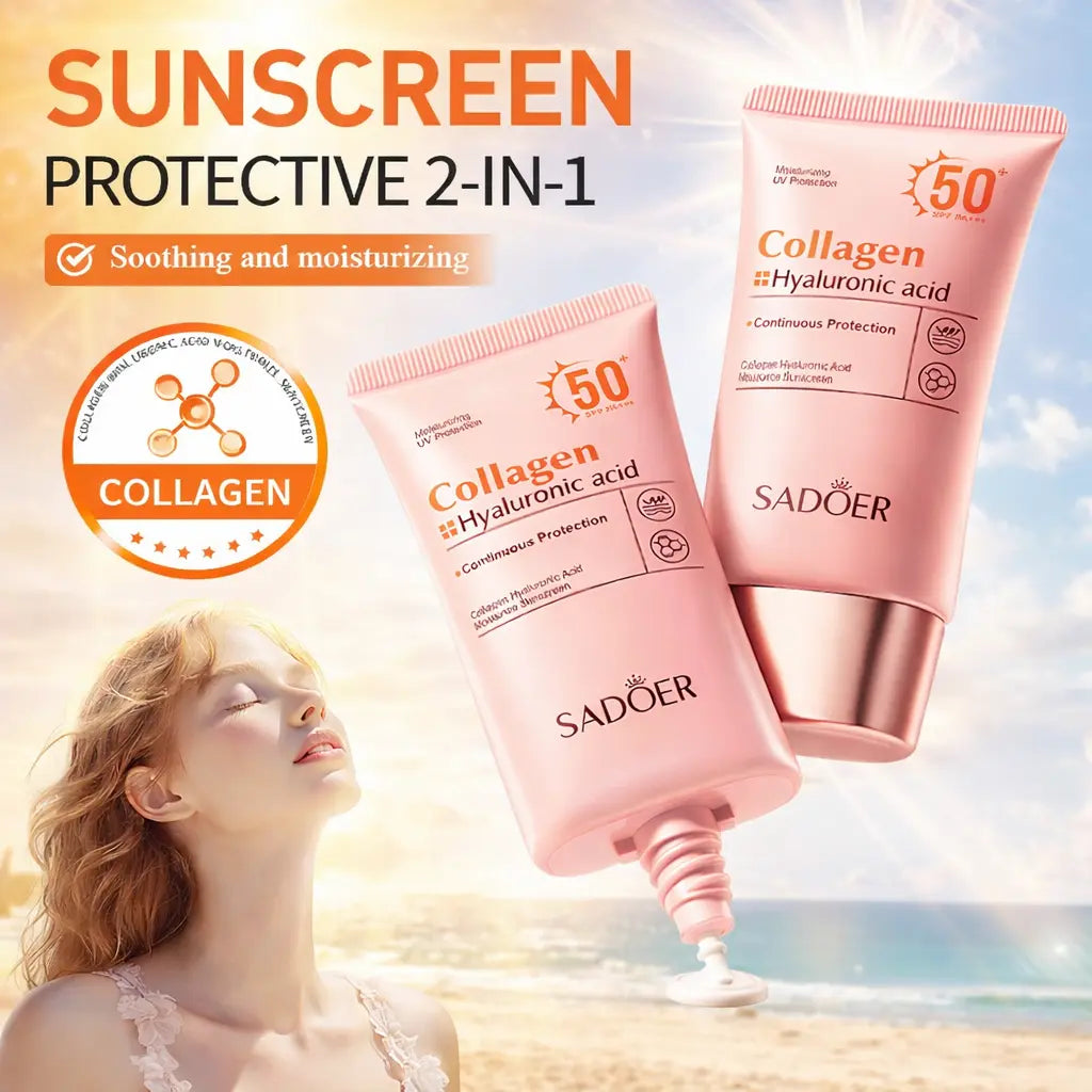 Collagen &amp; Hyaluronic Acid Liquid Sunscreen SPF50+ for Adults - 2-In-1 UV Protection &amp; Moisturizing Sunscreen for Face, Daily Use &amp; Outdoor Activities, Facial, Any, Hydrating, 50Ml, 100G, Self Care Products, Lightweight Gel