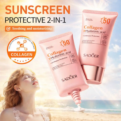 Collagen &amp; Hyaluronic Acid Liquid Sunscreen SPF50+ for Adults - 2-In-1 UV Protection &amp; Moisturizing Sunscreen for Face, Daily Use &amp; Outdoor Activities, Facial, Any, Hydrating, 50Ml, 100G, Self Care Products, Lightweight Gel