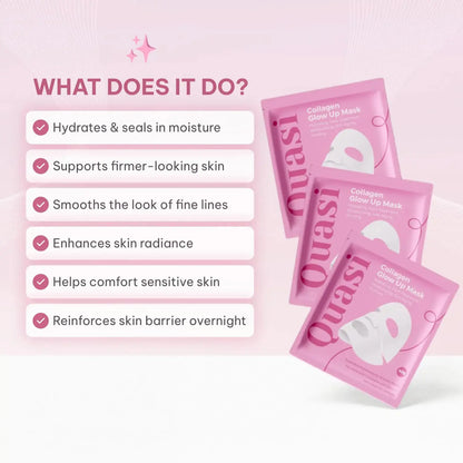 Quasi Collagen Glow up Mask 2.0, Quasi Biocollagen Face Mask, Firm Skin Deep Hydratingmasks for Wrinkle Reduction and Poreminimization - Glow like Glass Skin
