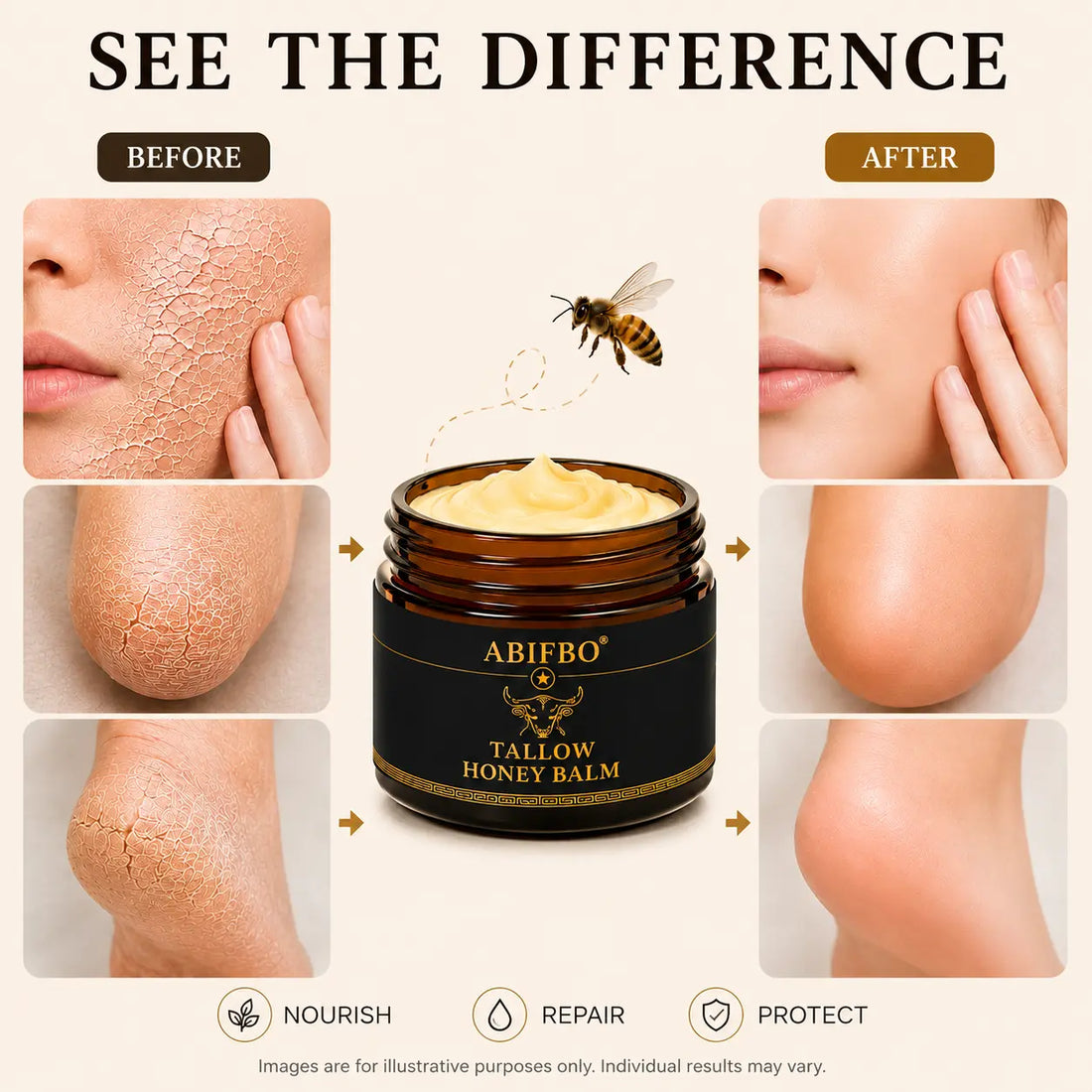 Grass-Fed Beef Tallow Cream with Raw Honey, Deep Moisturizer for Dry Sensitive Skin, Nourishing Face &amp; Body Cream, Natural Clean Skincare for Soft Smooth Skin