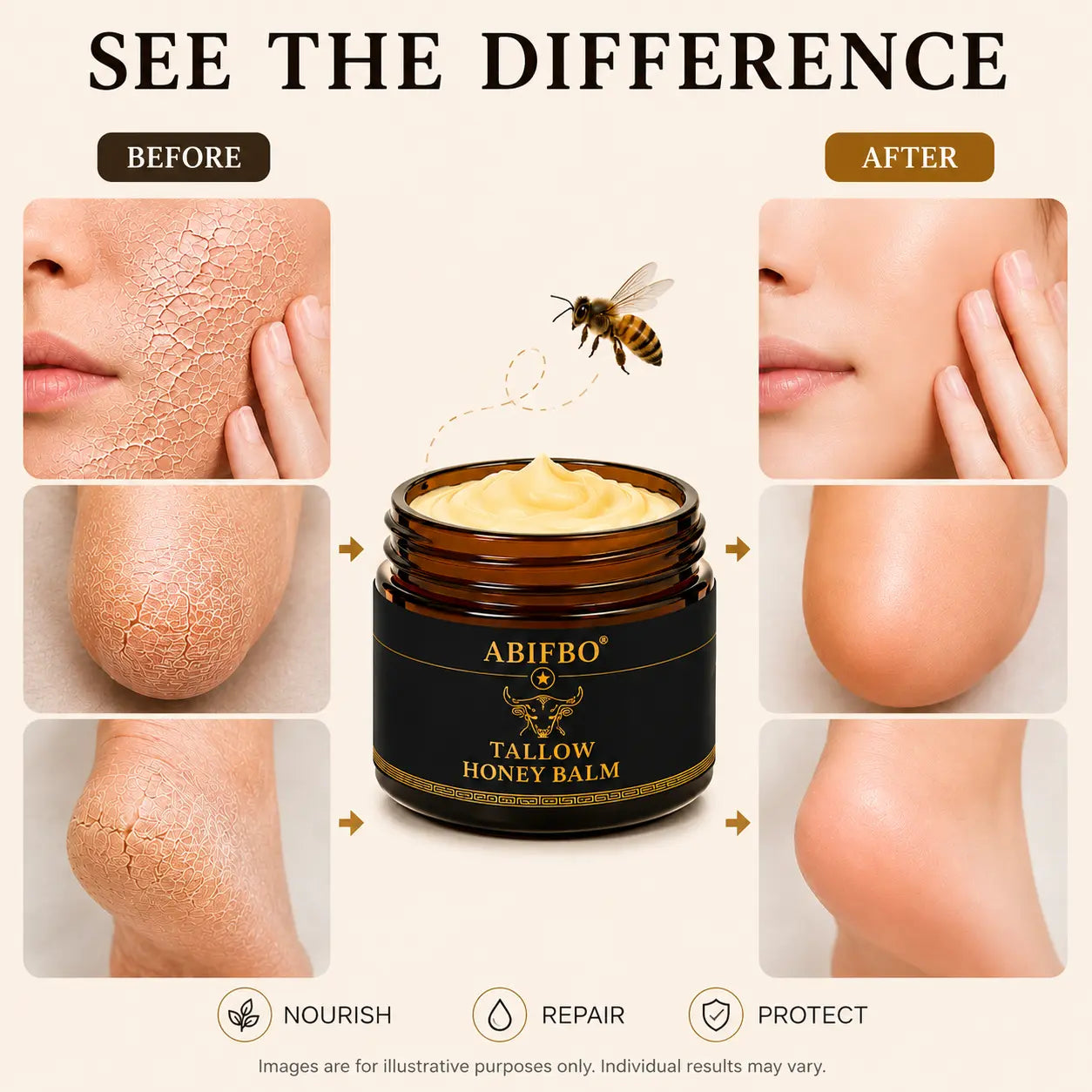 Grass-Fed Beef Tallow Cream with Raw Honey, Deep Moisturizer for Dry Sensitive Skin, Nourishing Face &amp; Body Cream, Natural Clean Skincare for Soft Smooth Skin