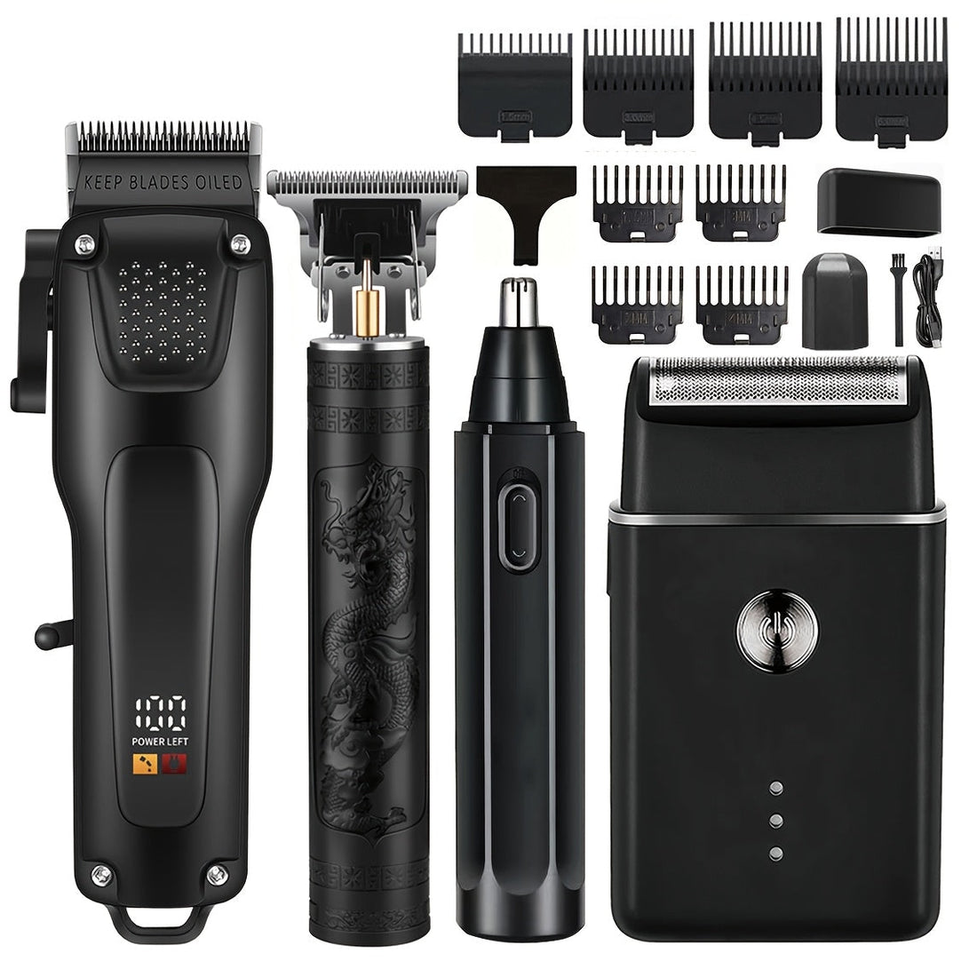Men’s Grooming Kit USB Rechargeable Clippers (4pcs)