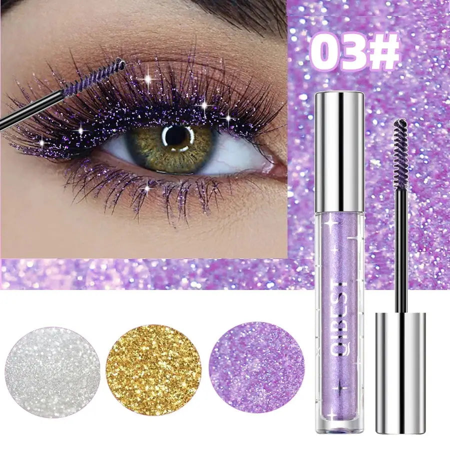 Sliver Gold Purple Glitter Mascara Quick Dry Lasting Waterproof Curling Thick Shiny Eyelash Diamond Mascara 3 Colors