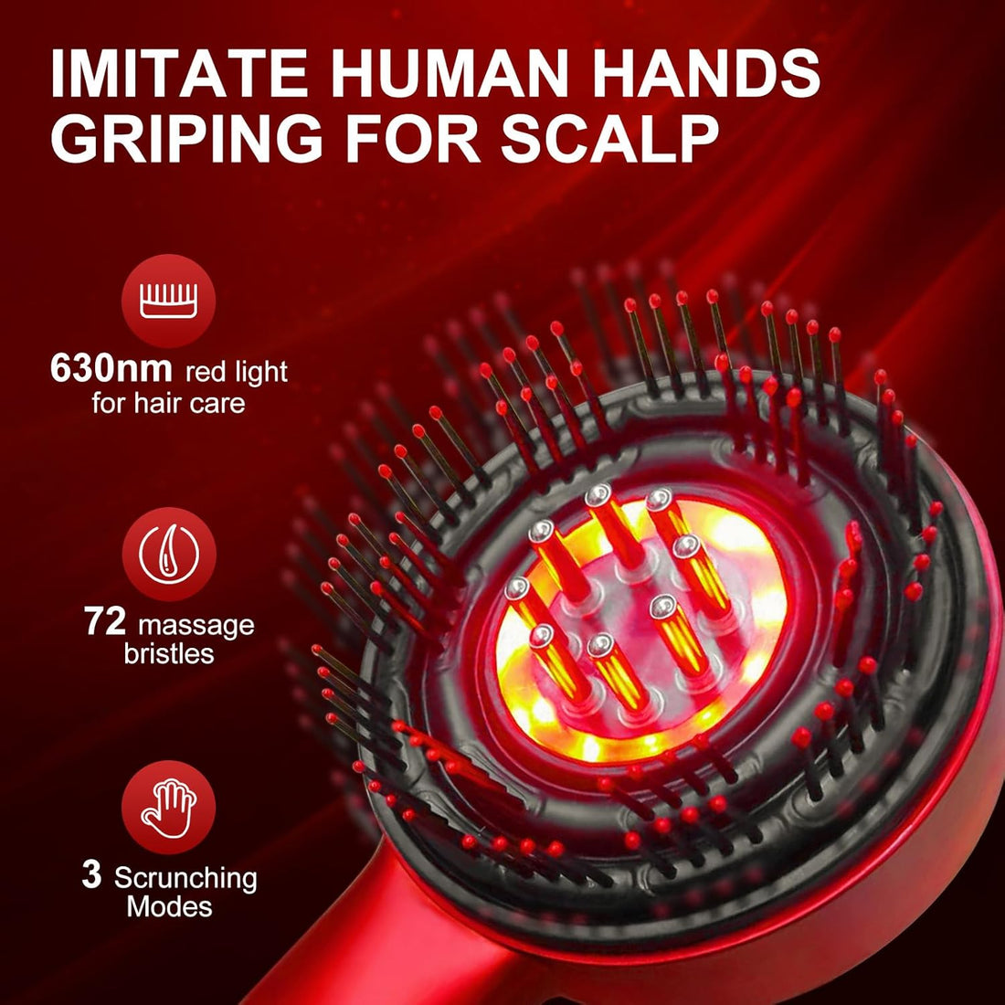 Electric Scalp Massager with Red Light, Hair Massager Brush with Oil Applicator, IPX7 Waterproof Cordless Head Scratcher, 3 Modes for Scalp Care &amp; Hair Growth(Red）