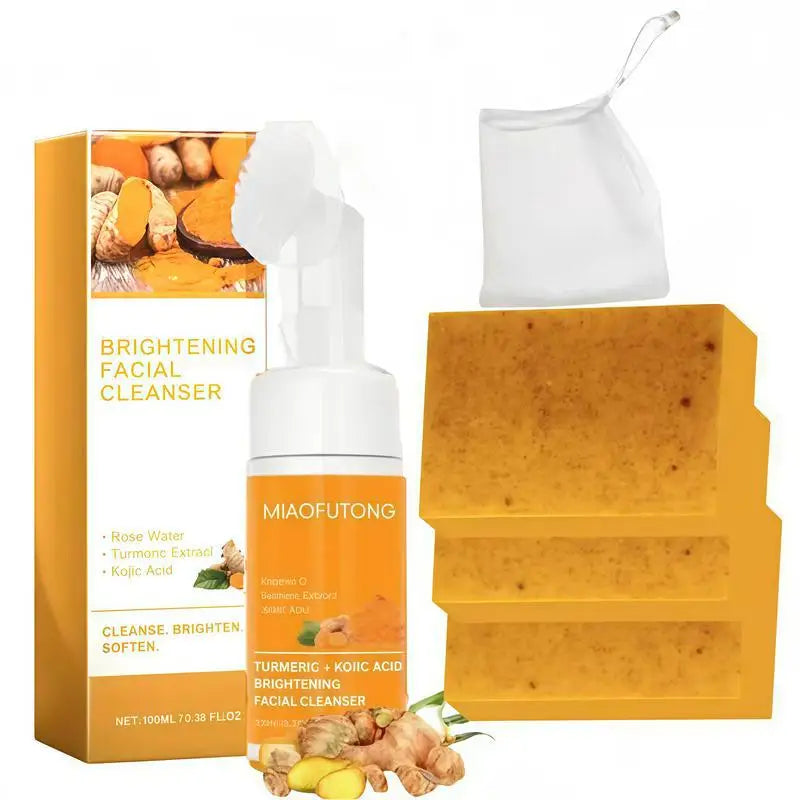 Turmeric Cleanser &amp; Soap Sets Deeply Cleansing Kojic Acid Blackhead Remover Skin Cleansing Oil Control Fade Acne Marks Brighten