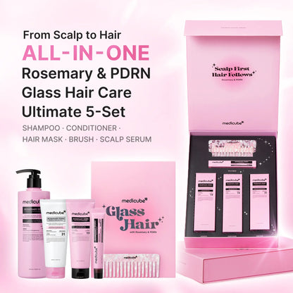 [LIMITED EDITION] Rosemary PDRN Hair Care Set | ALL-IN-ONE 4-Step Routine for Glass Hair | Shampoo, Conditioner, Hair Mask, Scalp Serum + FREE Brush | Care for Damaged, Frizzy Hair, Split Ends, Flaky &amp; Weakened Scalp | Korean Hair Care