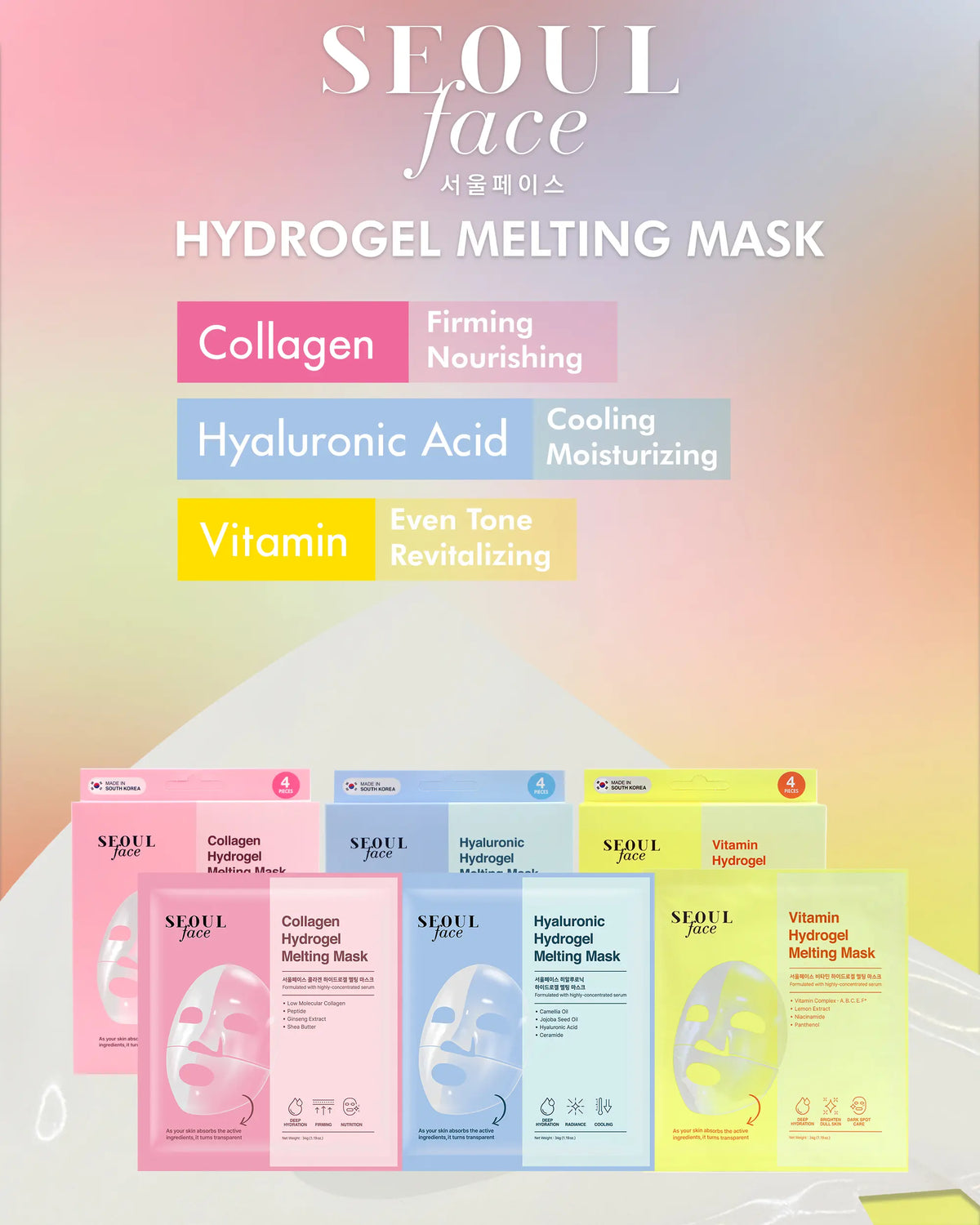 DERMAL Collagen Hydrogel Melting Jelly Gel Mask 4Ea - Korean Overnight Face Mask - Deep Hydration, Skin Firming, and Wrinkle Care for Glassy Skin - Korean Skincare